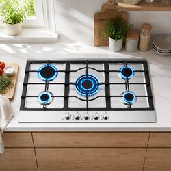 Reliable 90cm 5 Burner Gas Cooktop in Silver