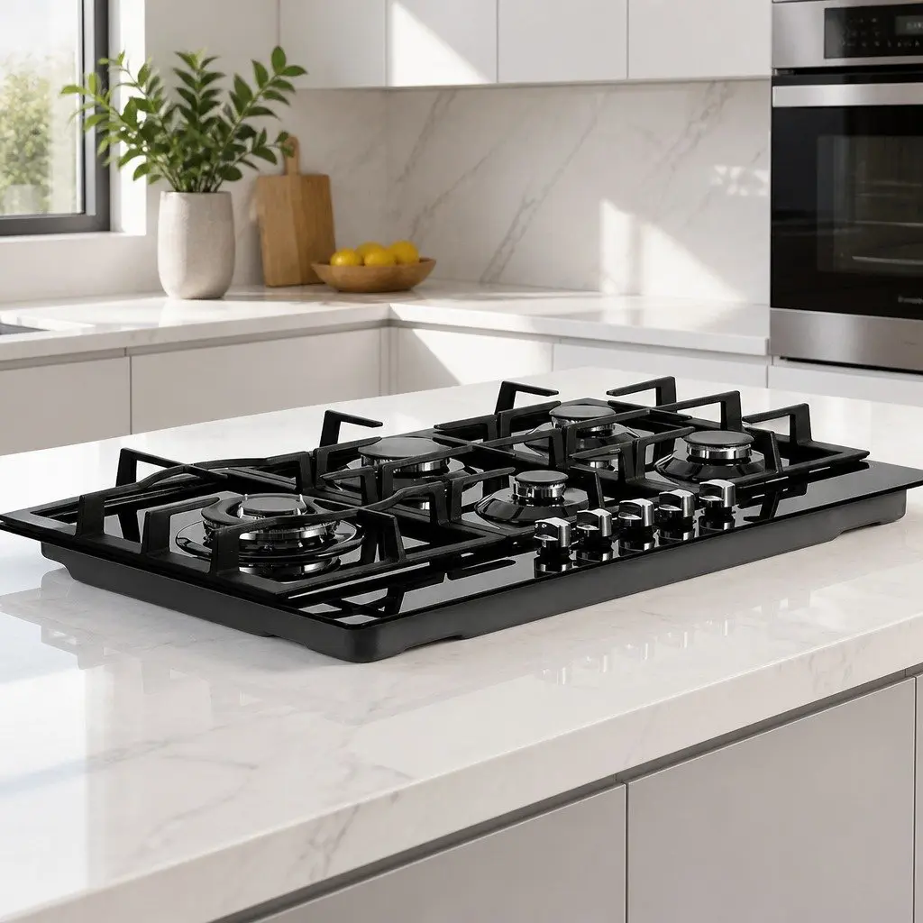 Gas Cooktop 90cm 5 Burner Built-in Stove Black Tempered Glass Kitchen Cooking