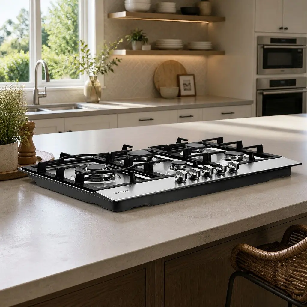 90cm Gas Cooktop 5 Burner Kitchen Stove Silver Stainless Steel