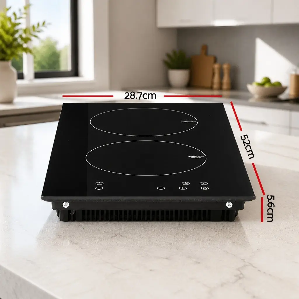 Electric Stove Induction Cooktop 30cm Black Glass 2 Zones Touch Control