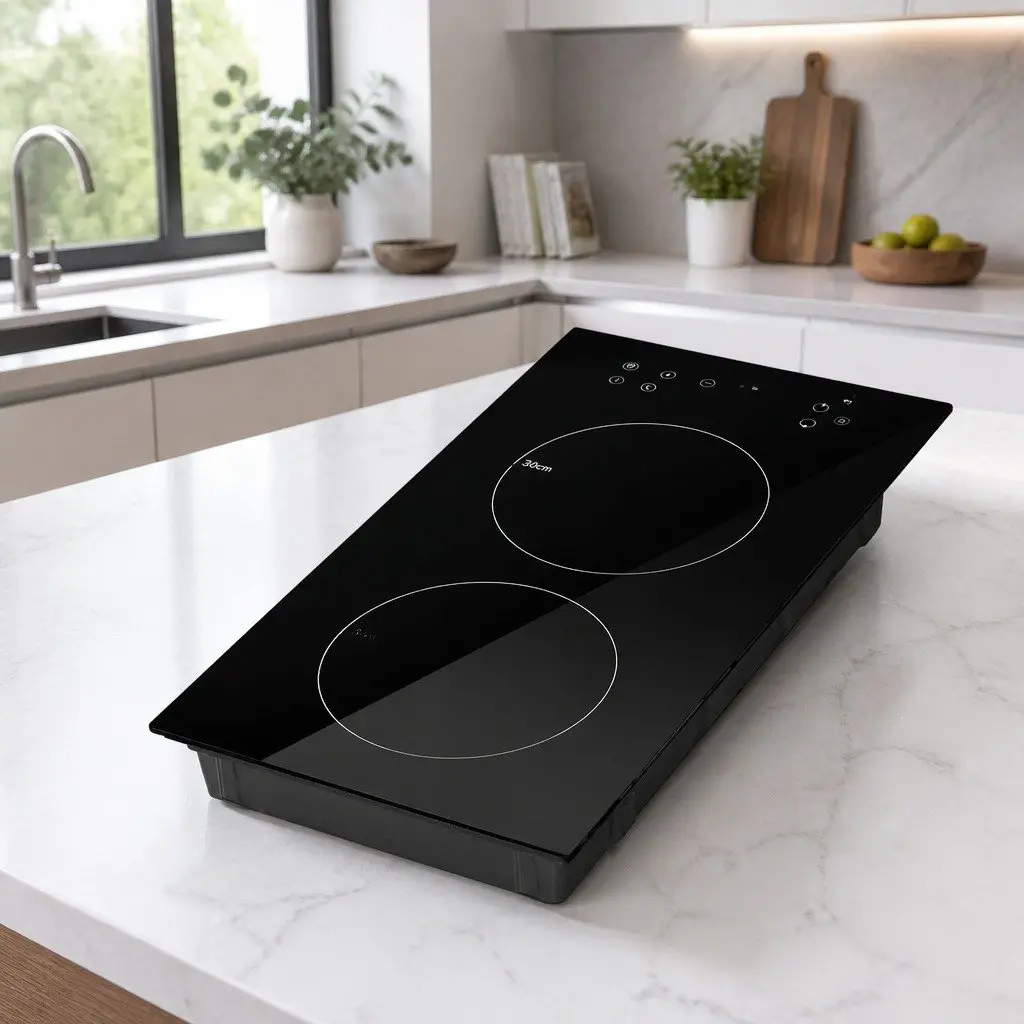 Electric Stove Induction Cooktop 30cm Black Glass 2 Zones Touch Control