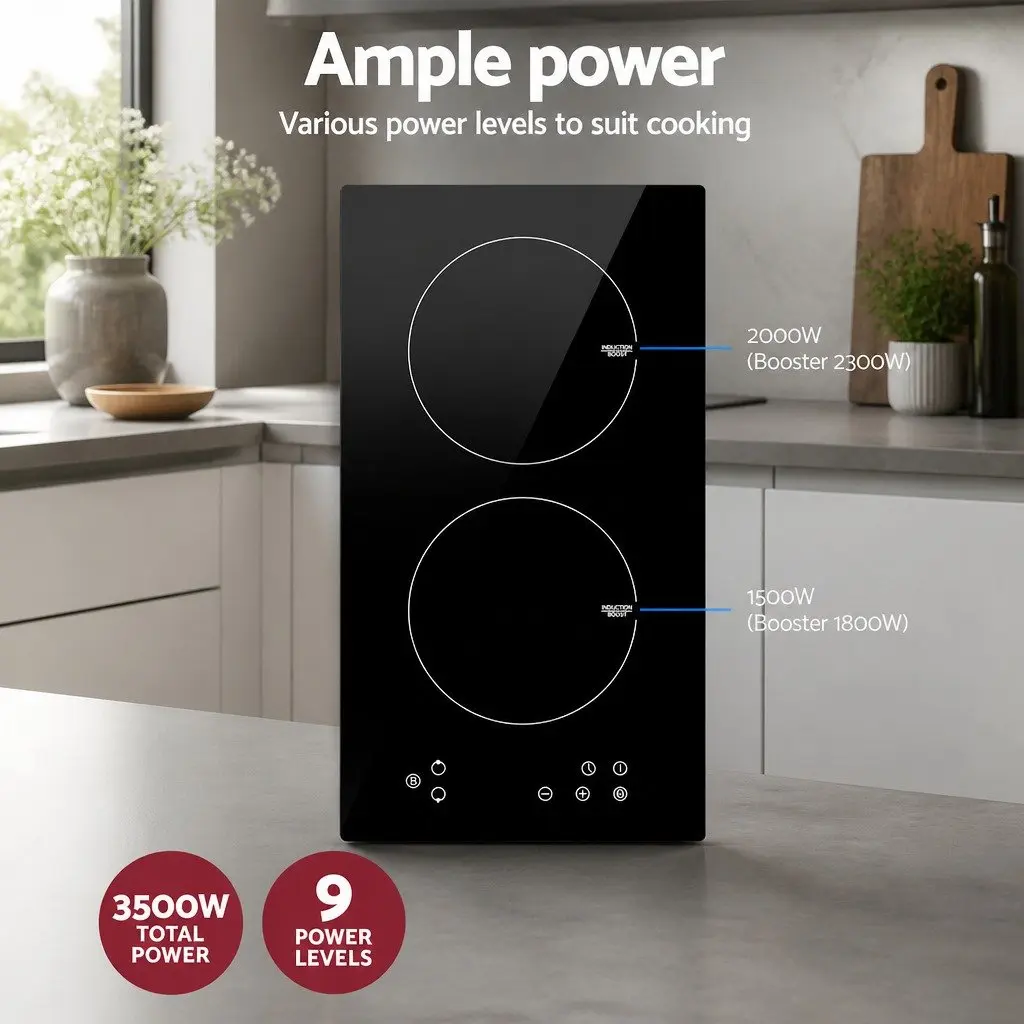 Electric Stove Induction Cooktop 30cm Black Glass 2 Zones Touch Control