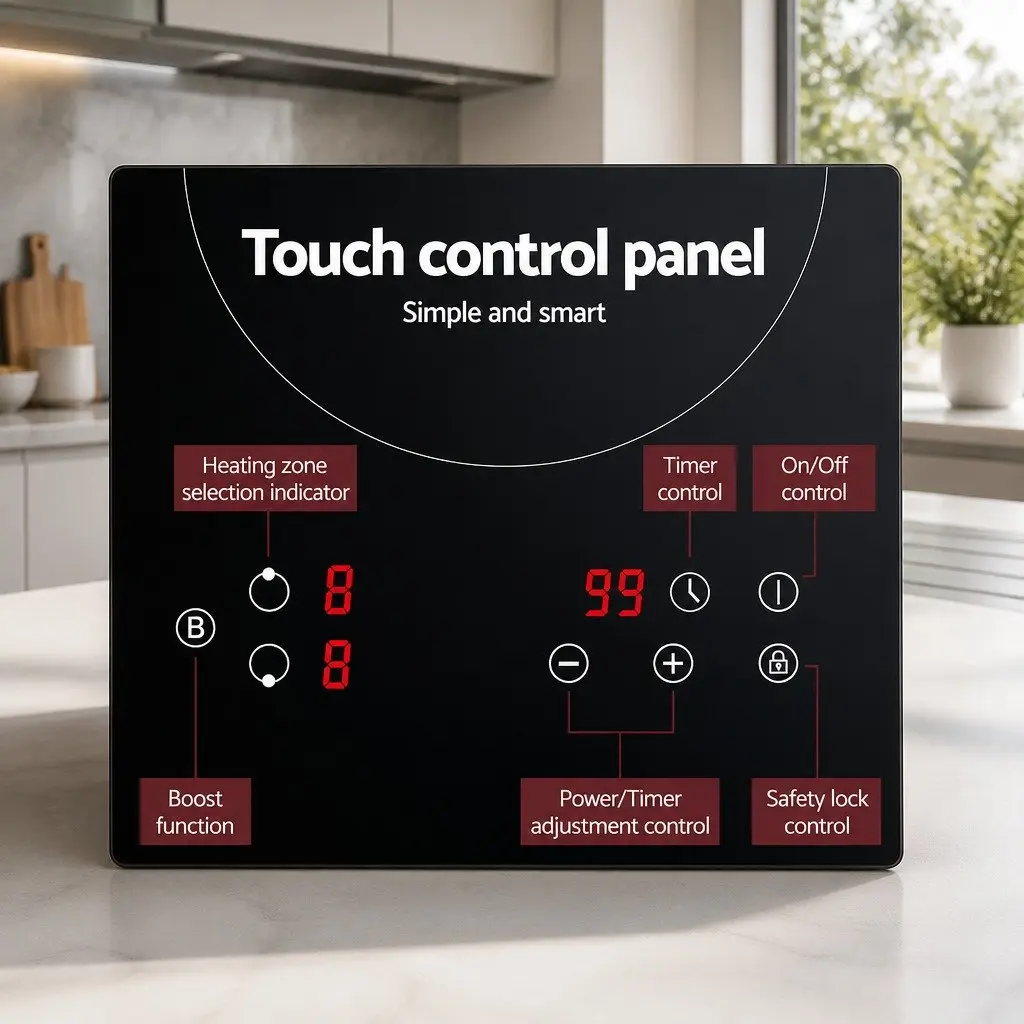 Electric Stove Induction Cooktop 30cm Black Glass 2 Zones Touch Control