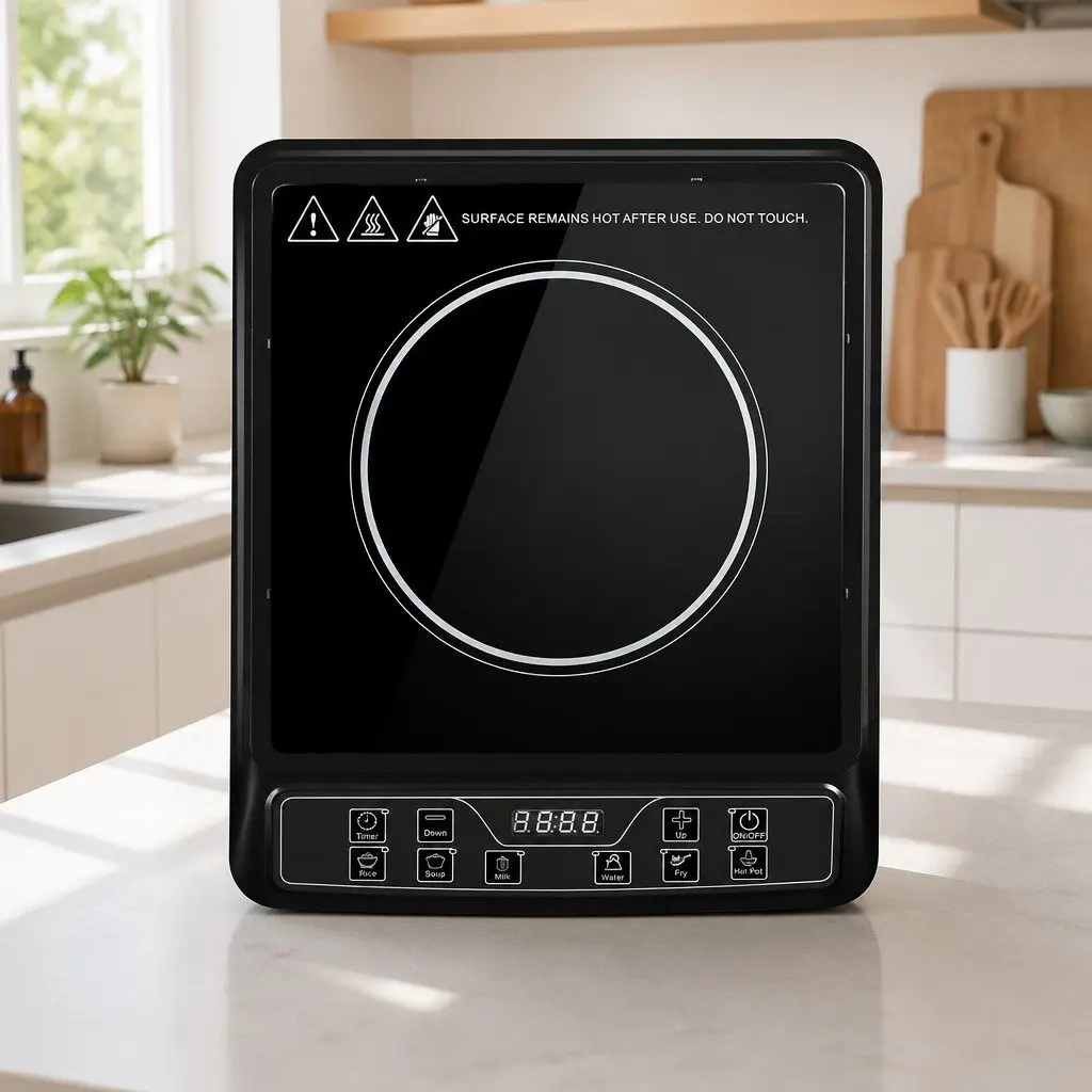 Induction Cooktop Single Burner 30cm Portable Electric Cooker Black Glass 2000W