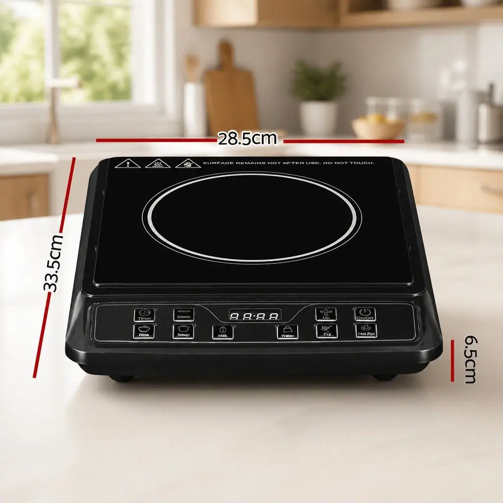 Induction Cooktop Single Burner 30cm Portable Electric Cooker Black Glass 2000W