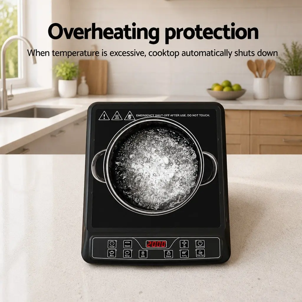 Induction Cooktop Single Burner 30cm Portable Electric Cooker Black Glass 2000W