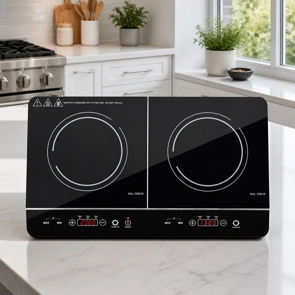 Portable Induction Cooktop 60cm Black Ceramic Glass Touch Control 2 Cooking Zones