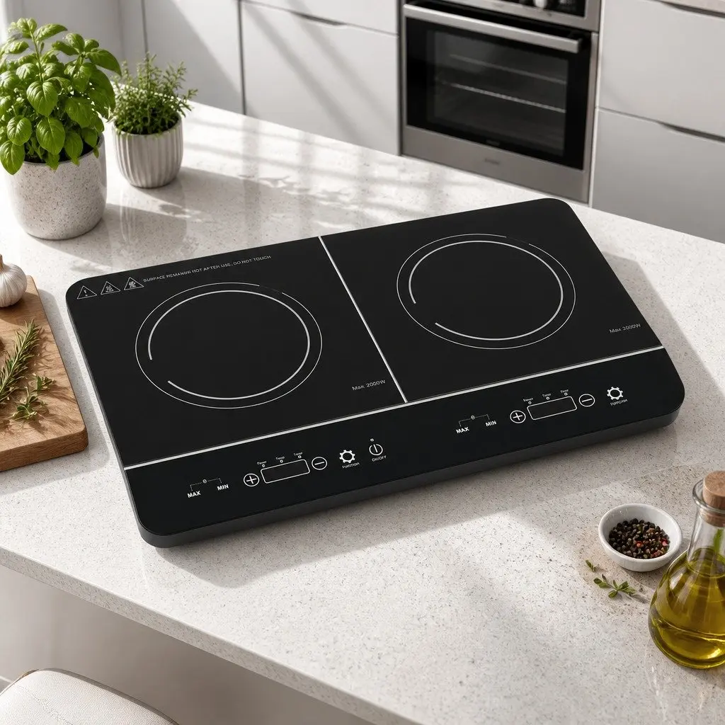 Portable Induction Cooktop 60cm Black Ceramic Glass Touch Control 2 Cooking Zones