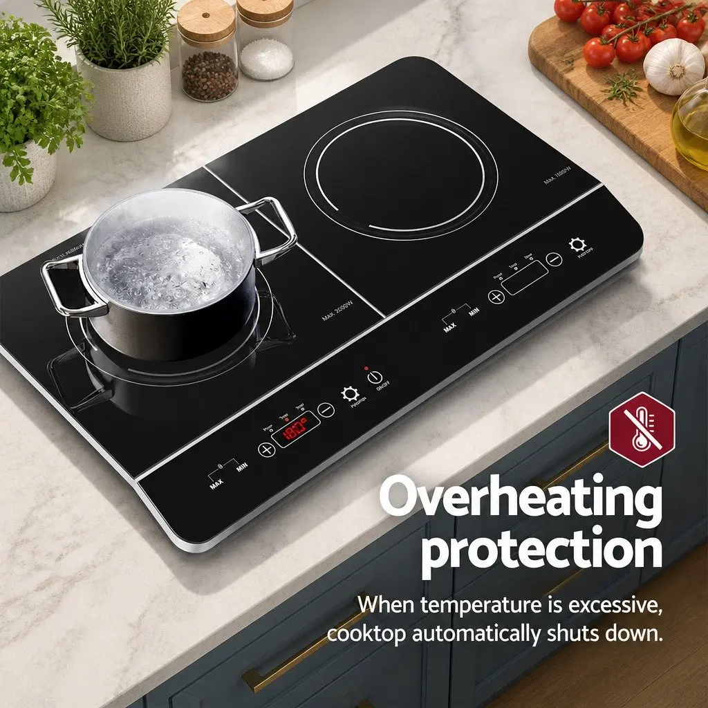 Portable Induction Cooktop 60cm Black Ceramic Glass Touch Control 2 Cooking Zones