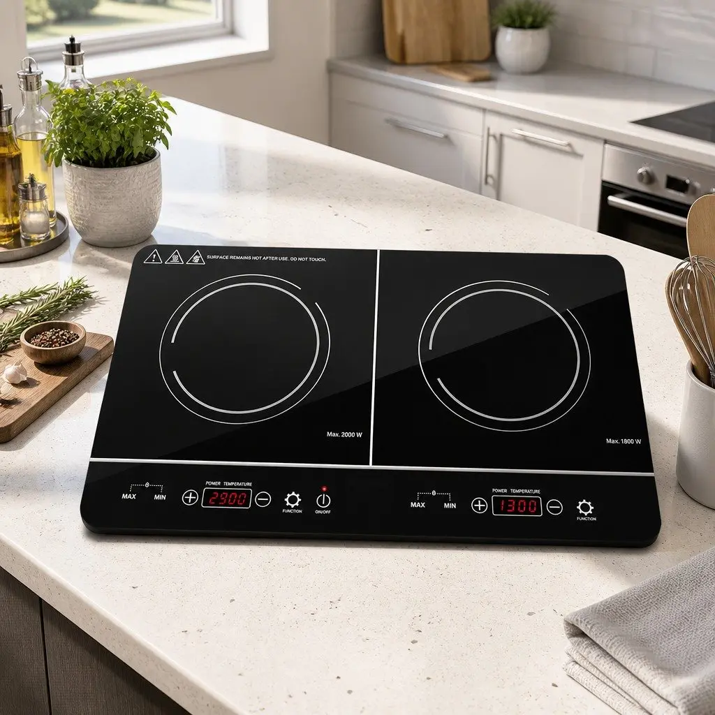 Portable Induction Cooktop 60cm Black Ceramic Glass Touch Control 2 Cooking Zones