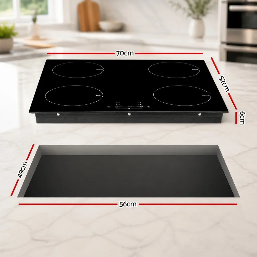 Induction Cooktop 70cm 4 Zones Black Ceramic Glass Stove Hot Plate