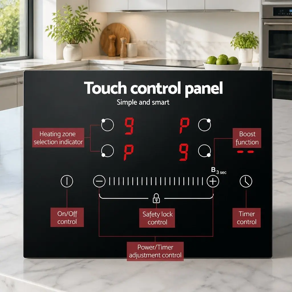 Induction Cooktop 70cm 4 Zones Black Ceramic Glass Stove Hot Plate