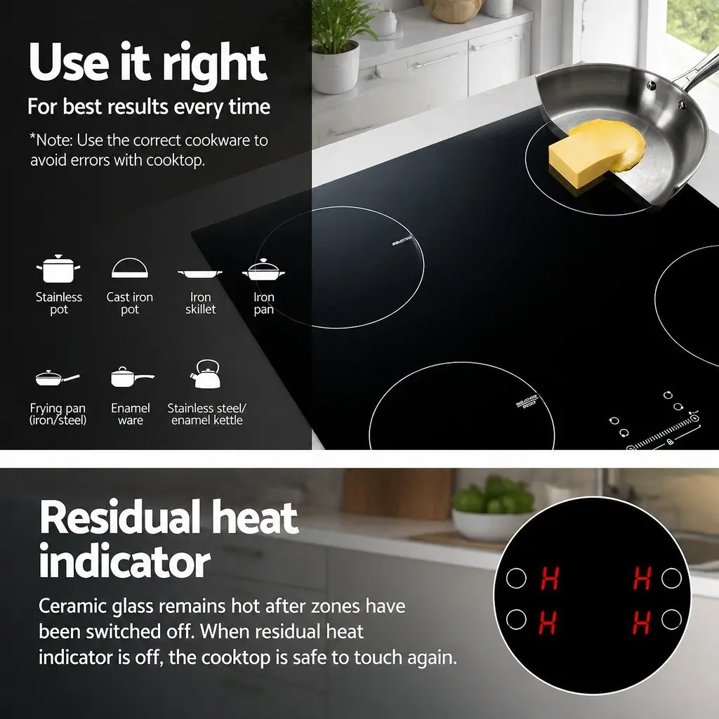 Induction Cooktop 70cm 4 Zones Black Ceramic Glass Stove Hot Plate