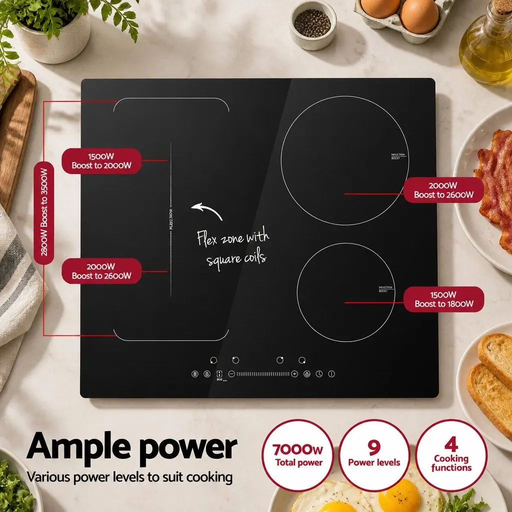 Induction Cooktop 60cm 4 Zone Electric Cooker Black Touch Control