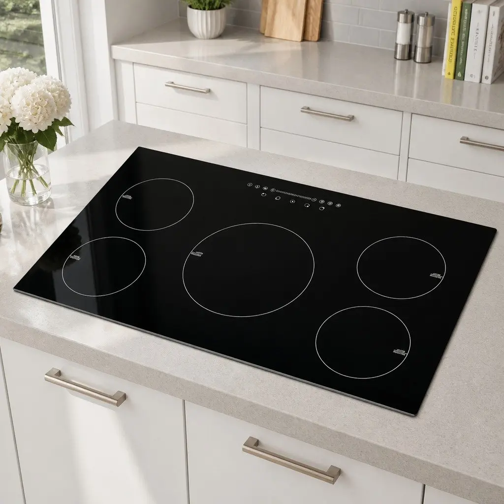 90cm Black Glass Electric Induction Cooktop with 5 Cooking Zones Touch Control and Independent Timers