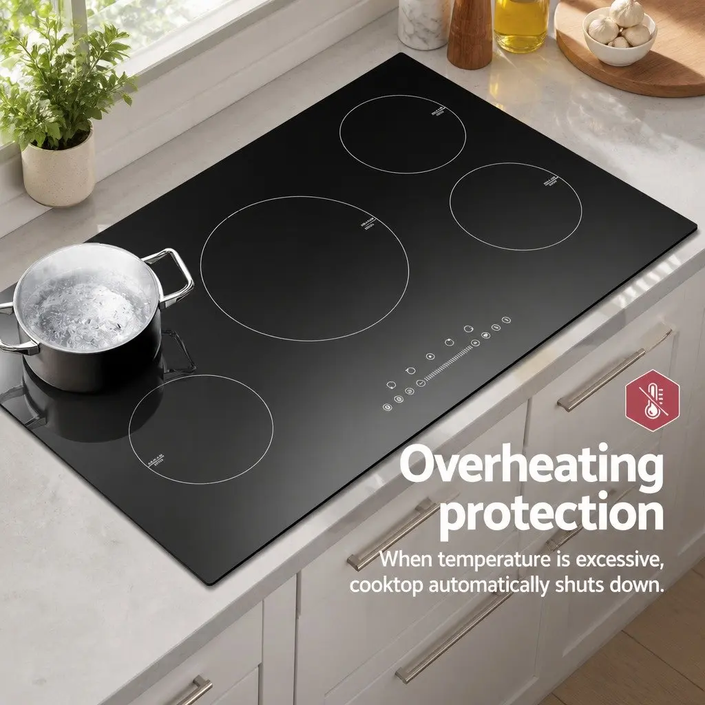 90cm Black Glass Electric Induction Cooktop with 5 Cooking Zones Touch Control and Independent Timers