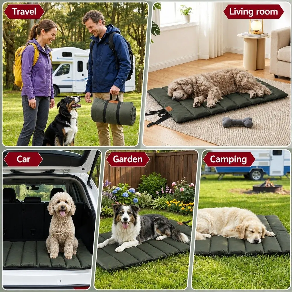 Outdoor Dog Bed Water-Resistant Large Foldable Travel Mat Green Black