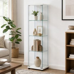 Display Cabinet 4-Tier Tempered Glass White Storage Showcase Shelving Unit
