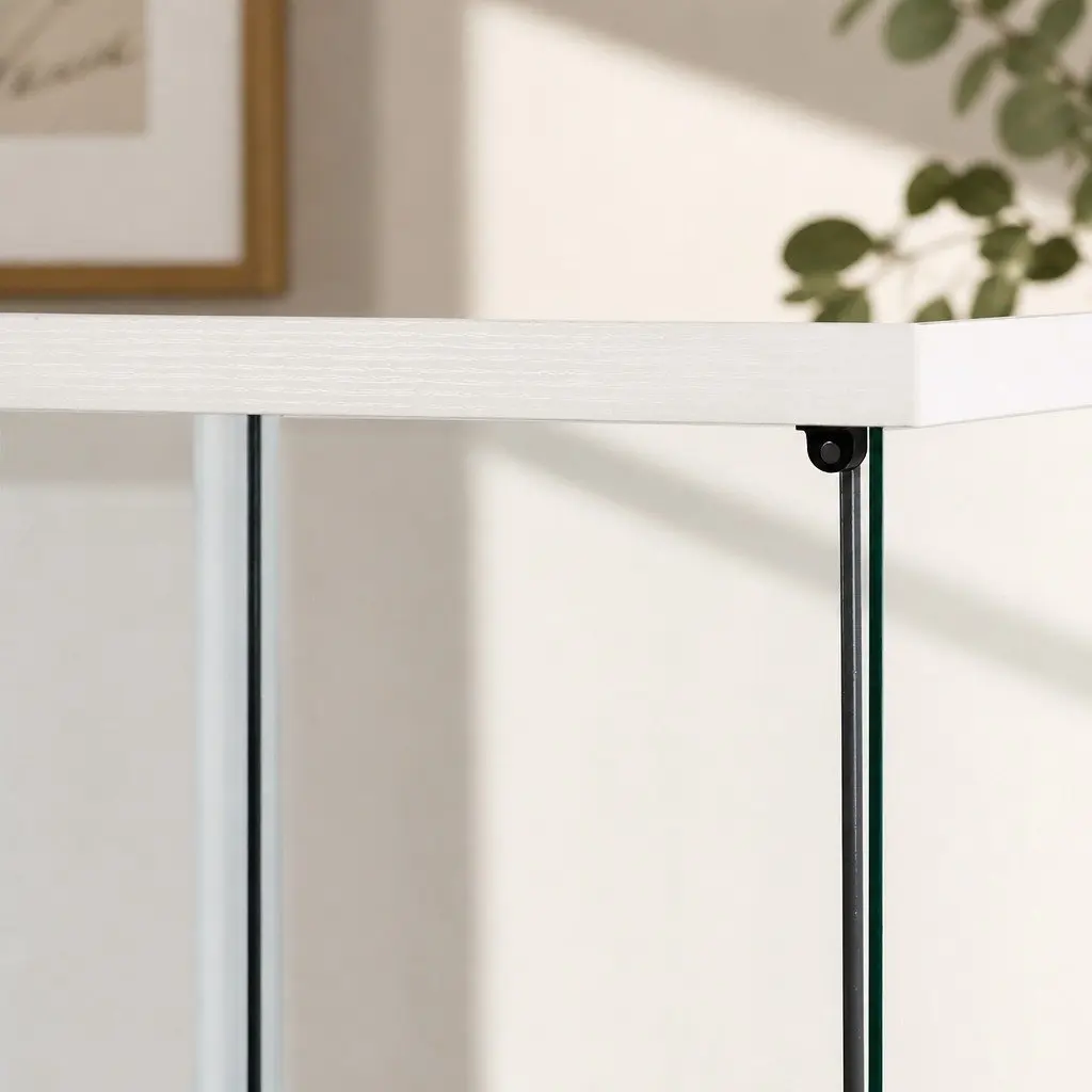 White Four Tier Storage Display Cabinet with Tempered Glass Shelves