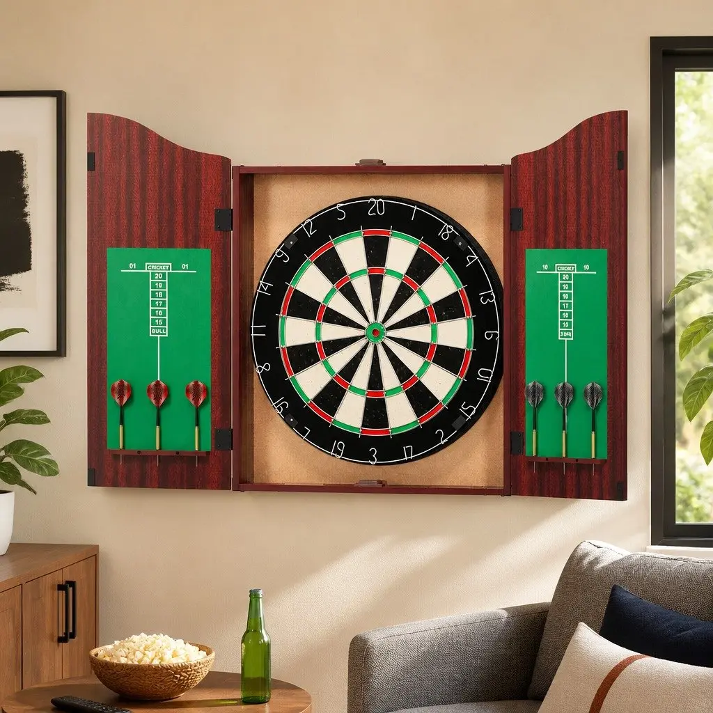 18 Inch Dartboard Cabinet with Steel Darts