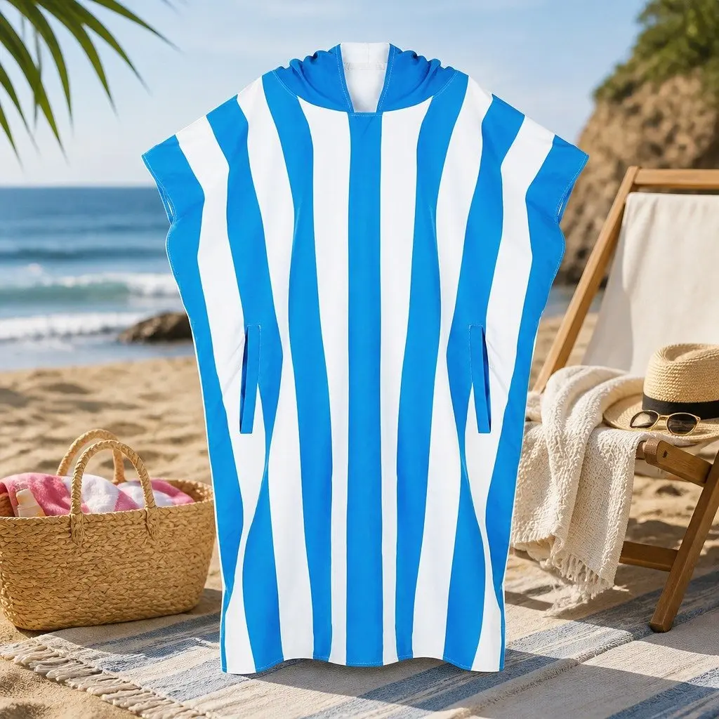 Hooded Poncho Towel Quick Dry Beach Cover Small Bondi Blue