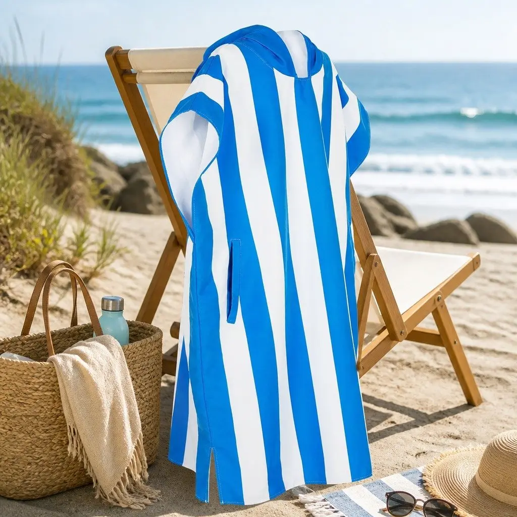 Hooded Poncho Towel Quick Dry Beach Cover Small Bondi Blue