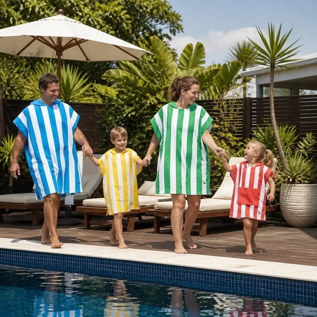 Hooded Poncho Towel Quick Dry Beach Cover Small Bondi Blue