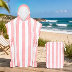 Adult Hooded Poncho Towel Quick Dry Beach Cover Up Cabana Stripe Small