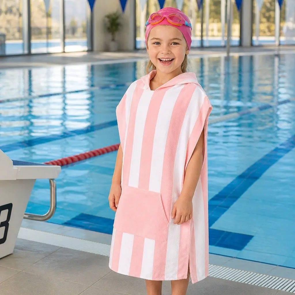 Kids Hooded Poncho Towel Quick Dry Beach Swim Cover Change Robe M 8-10 Years