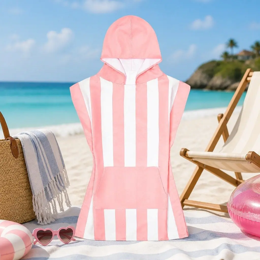 Kids Hooded Poncho Towel Quick Dry Beach Swim Cover Change Robe M 8-10 Years