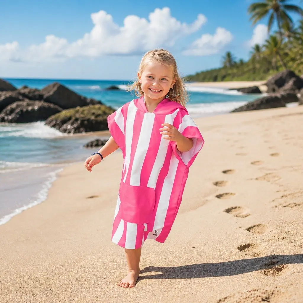 Hooded Poncho Towel Quick Dry Beach Cover Small 4-7 Years Phi Phi Pink