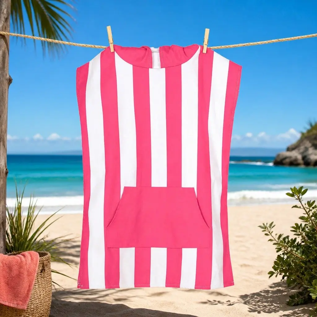 Hooded Poncho Towel Quick Dry Beach Cover Small 4-7 Years Phi Phi Pink