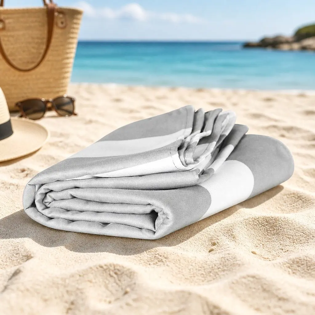 Extra Large Lightweight Quick Dry Beach Towel Goa Grey Cabana Striped Pattern