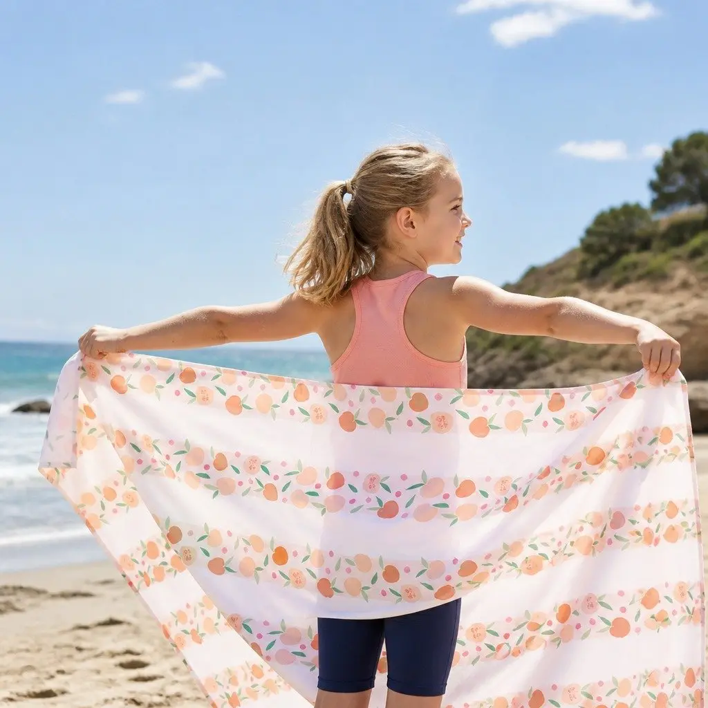 Kids Beach Towel Quick Dry Compact Lightweight Peach 130x70cm