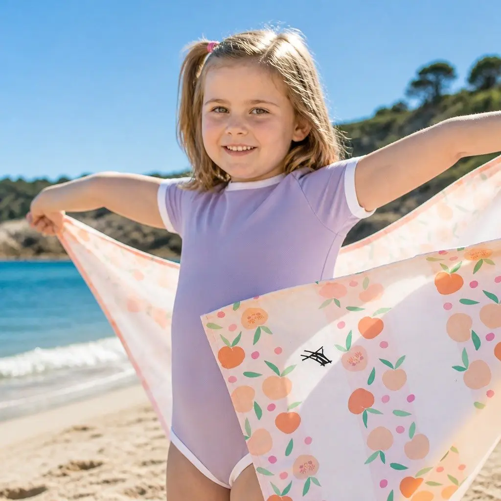 Kids Beach Towel Quick Dry Compact Lightweight Peach 130x70cm