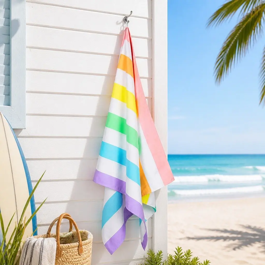 Large Beach Towel Quick Dry Lightweight Sand Free Travel Compact Striped Design