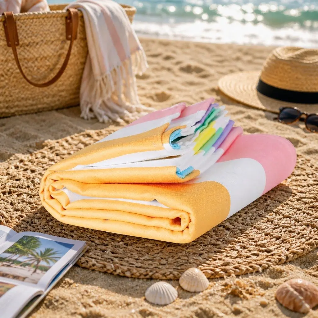 Large Beach Towel Quick Dry Lightweight Sand Free Travel Compact Striped Design
