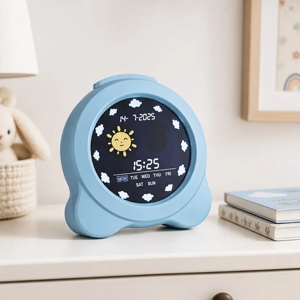 LCD Digital Clock for Kids Sleep Trainer Blue 3.8 Inch Alarm Calendar Display