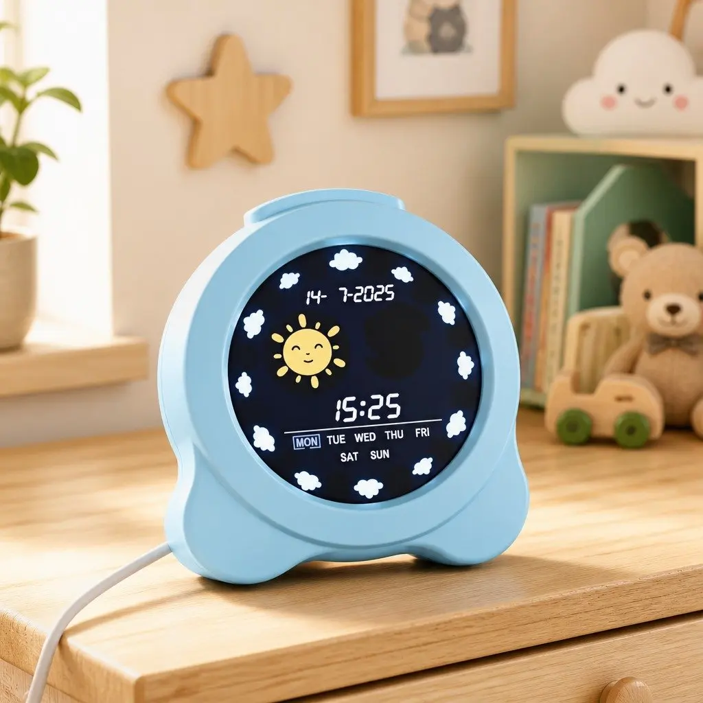 LCD Digital Clock for Kids Sleep Trainer Blue 3.8 Inch Alarm Calendar Display