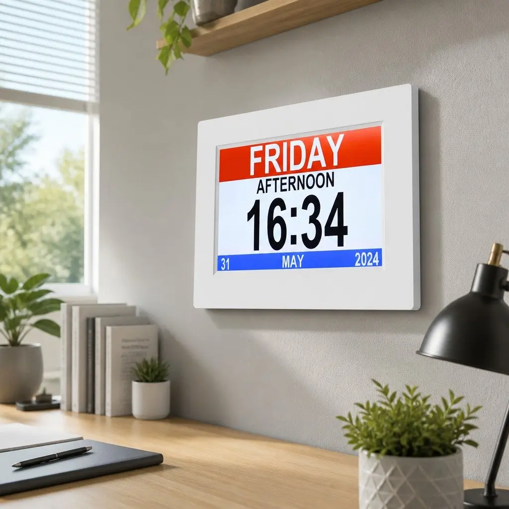 Large Display Digital Clock 8 Inch LCD Alarm Calendar Desk Wall Mount White