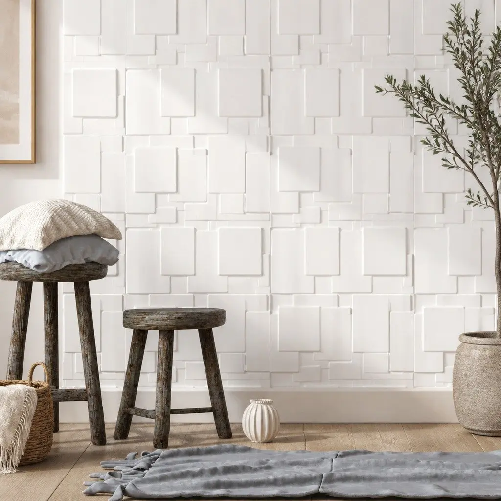 3D Wall Panels DIY Home Interior Decoration 50x50cm Matte White 12 Piece Set