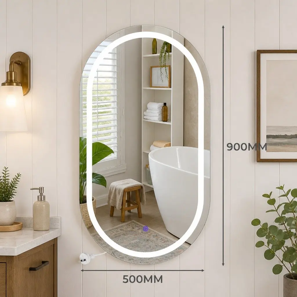 LED Wall Mirror Oval Anti-fog Bathroom Vanity Light 50x90cm Adjustable
