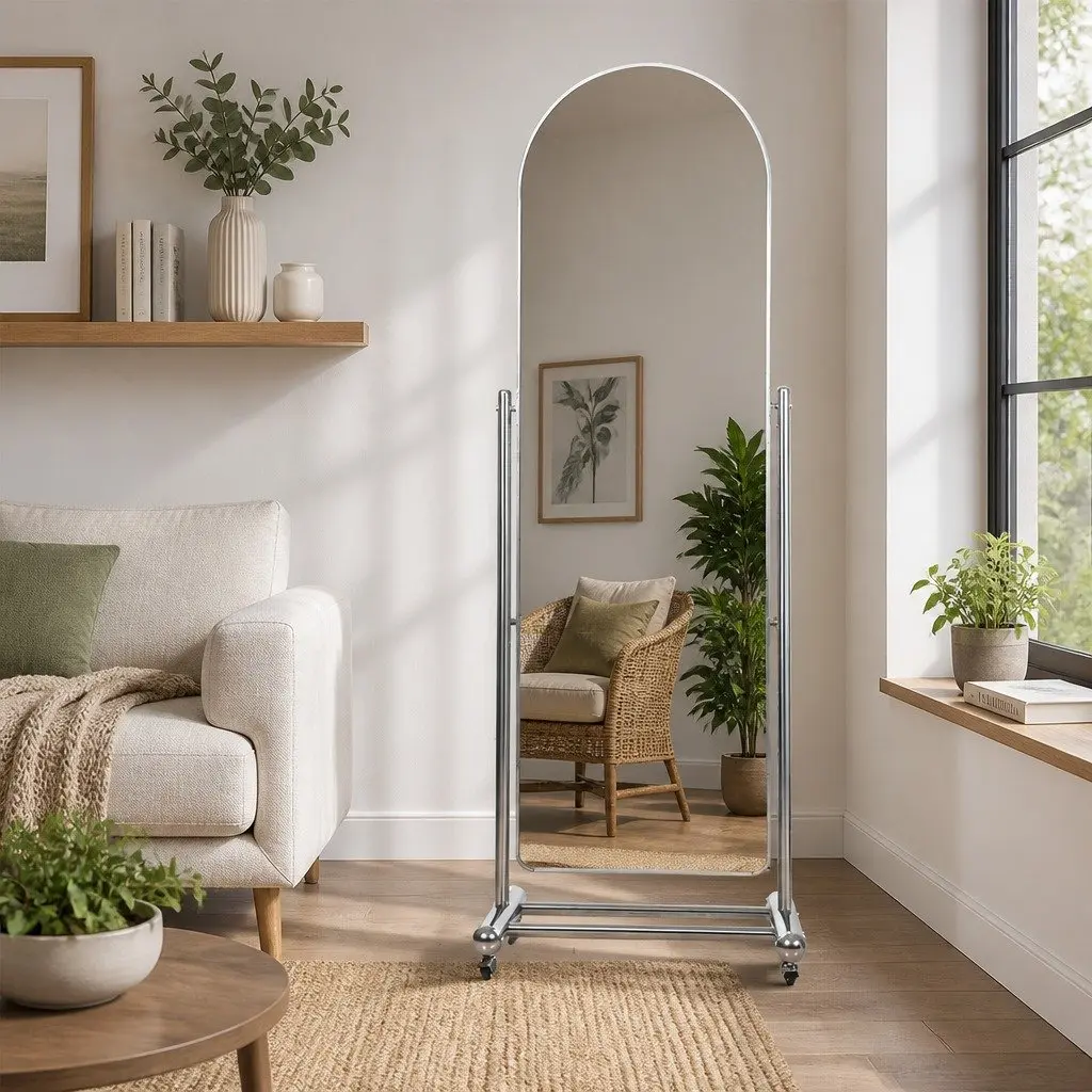 Full Length Arch Mirror Adjustable Angle 165cm Silver