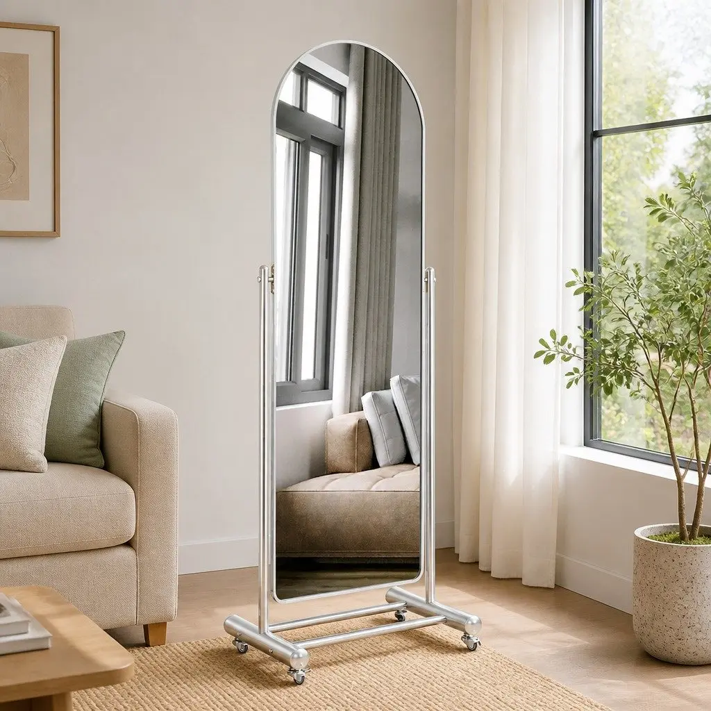 Full Length Arch Mirror Adjustable Angle 165cm Silver