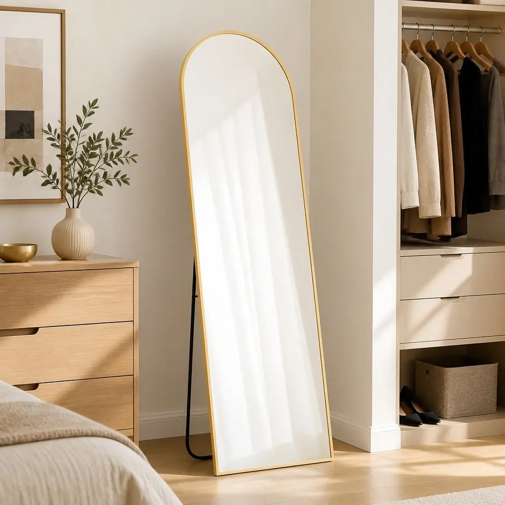Gold Framed Full Length Mirror with Arched Top