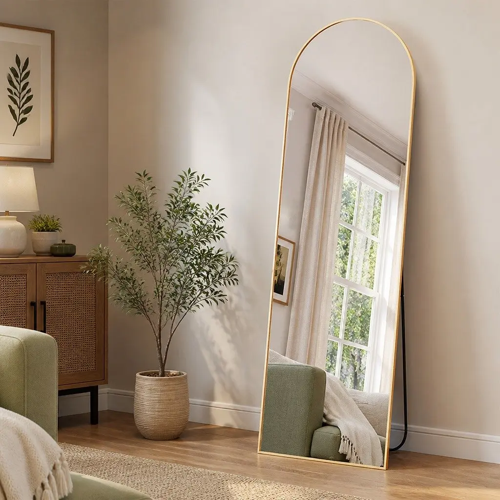 Full Length Mirror Wall Mounted Arched Gold Frame Bedroom Dressing Room