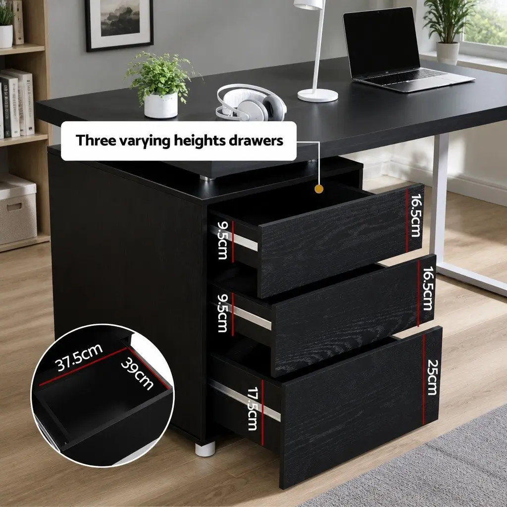 140cm Black Computer Desk with Storage Drawers