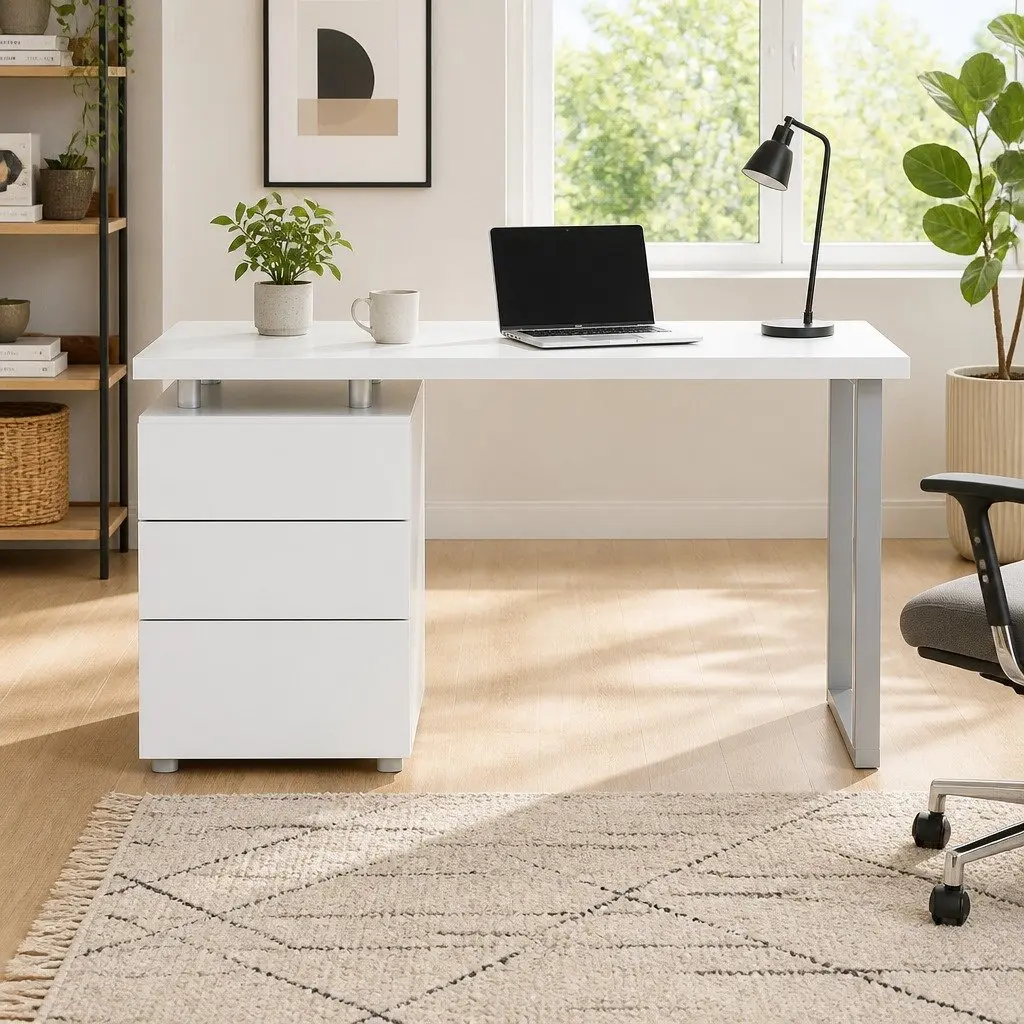 White Computer Desk with Ample Storage