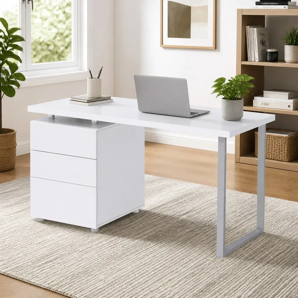 White Computer Desk with Ample Storage