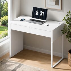 Computer Desk with Drawers White Contemporary Study Office Workstation